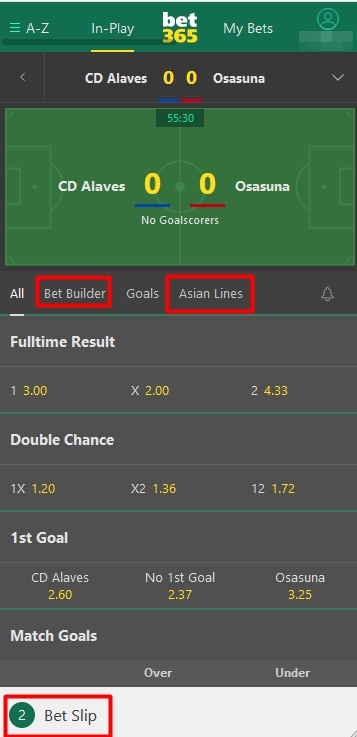 View of the app with the Bet Builder